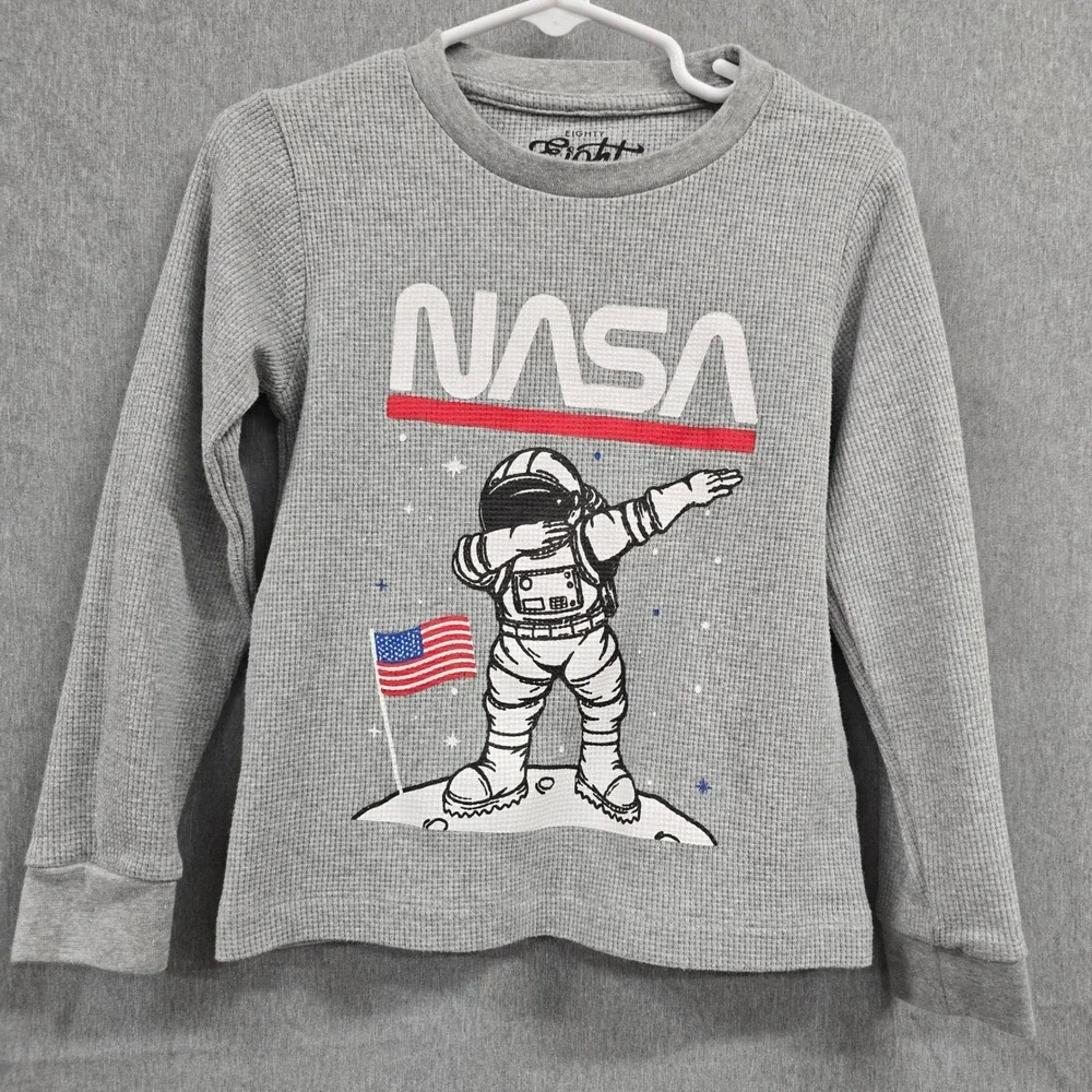 Eighty Eight Brand Kids NASA Astronaut Dabbing Waffle Knit Thermal Shirt‎ Gray 5